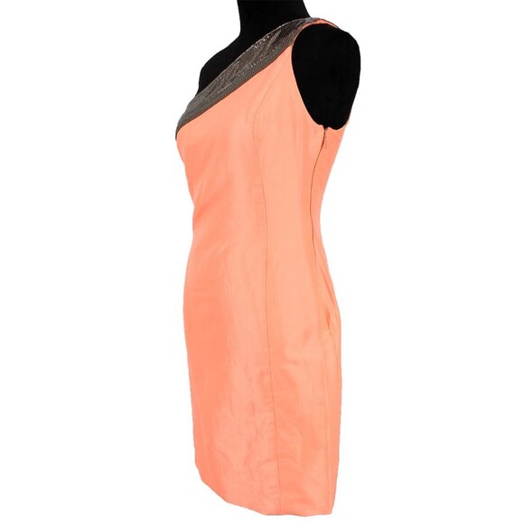 Gianni Versace One Shoulder Orange Metalic Paillette Trim Mini Dress 44 Medium - Picture 2 of 5
